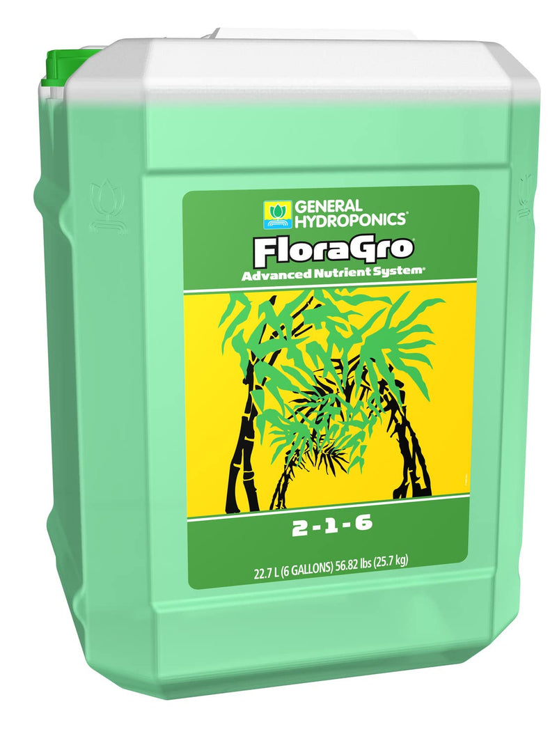 General Hydroponics FloraGro 2-1-6, Use With FloraMicro and FloraBloom, Provides Nutrients for Structural & Foliar Growth, Ideal for Hydroponics, 6-Gallon