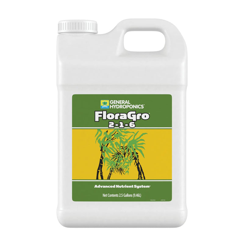 General Hydroponics FloraGro 2-1-6, Use With FloraMicro & FloraBloom, Provides Nutrients For Structural & Foliar Growth, Ideal For Hydroponics, 2.5-Gallon