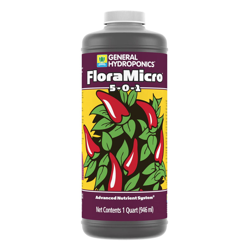 General Hydroponics FloraMicro 5-0-1, Use with FloraBloom & FloraGro For A Tailor-Made Nutrient Mix Ideal for Hydroponics, 1-Quart