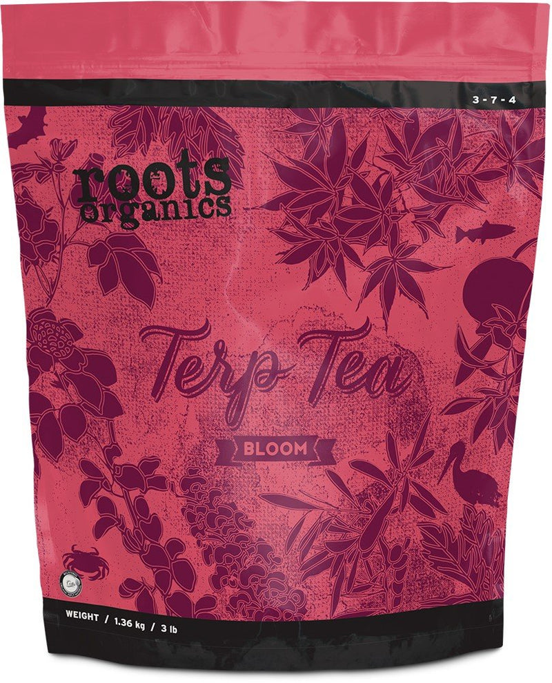 Roots Organics Terp Tea Bloom, Micronized Organic Fertilizer with Beneficial Bacteria and Mycorrhizae, 3-7-4 NPK, 3 lb.