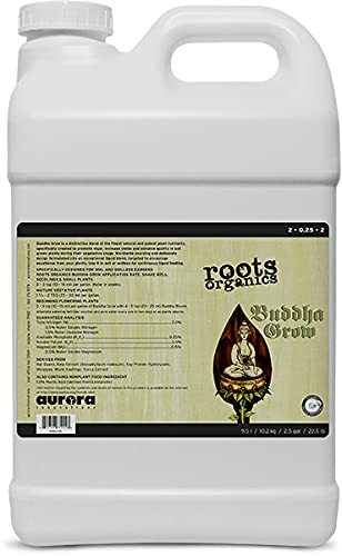 roots organics Buddha Grow, Organic Liquid Fertilizer, 2-0.25-2 NPK, 2.5 Gallon