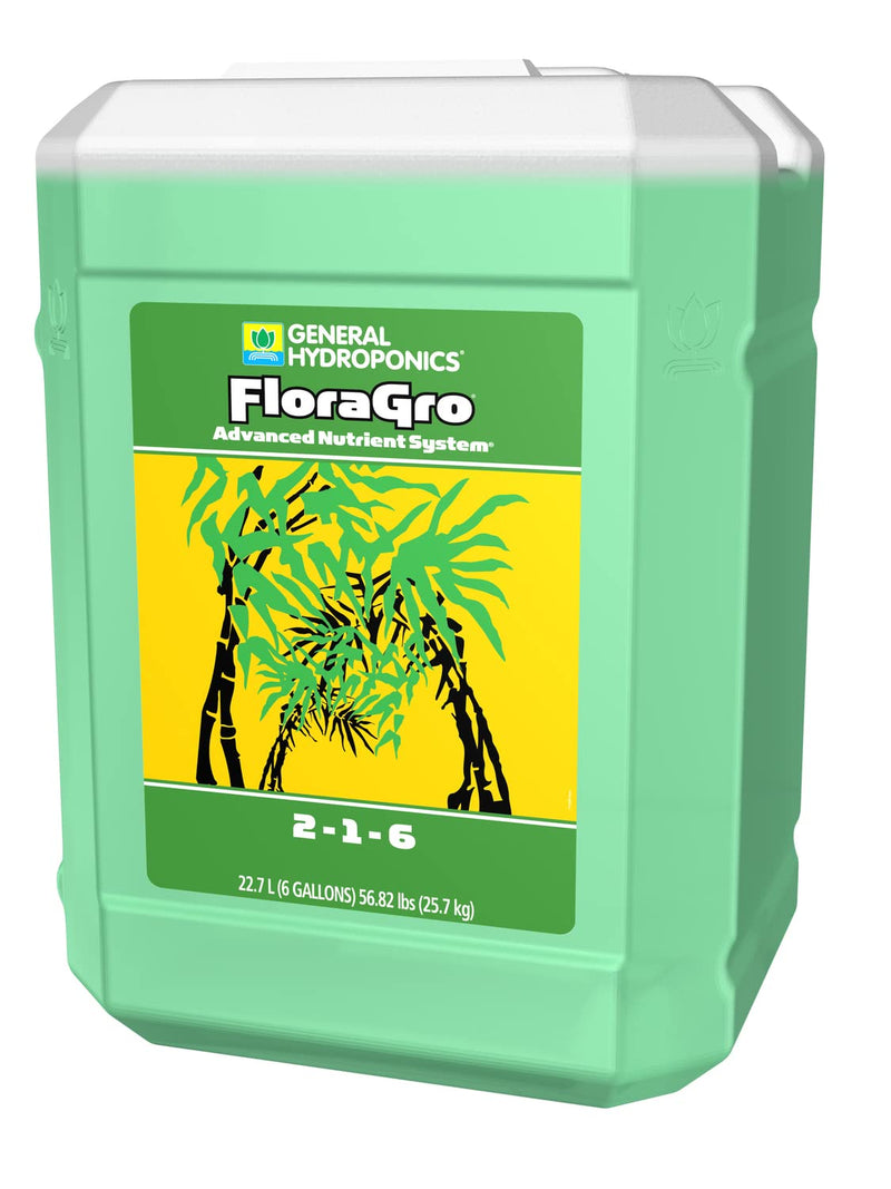 General Hydroponics FloraGro 2-1-6, Use With FloraMicro and FloraBloom, Provides Nutrients for Structural & Foliar Growth, Ideal for Hydroponics, 6-Gallon