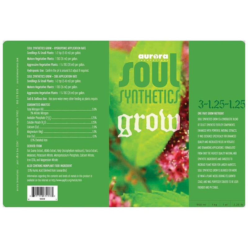 Soul Grow-N, Liquid Fertilizer for Hydroponics and Soil, 8-0-0, 5 Gallon