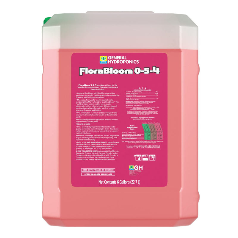 General Hydroponics FloraBloom 0-5-4 Advanced Nutrient System to Provide Nutrients for Reproductive Growth, 6 Gal