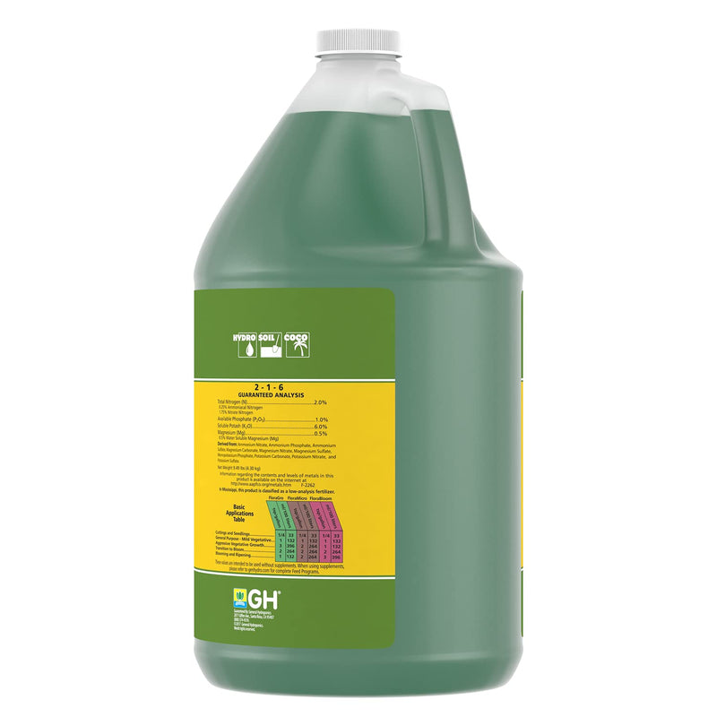 General Hydroponics FloraGro 2-1-6, Use With FloraMicro & FloraBloom, Provides Nutrients For Structural & Foliar Growth, Ideal For Hydroponics, 1-Gallon