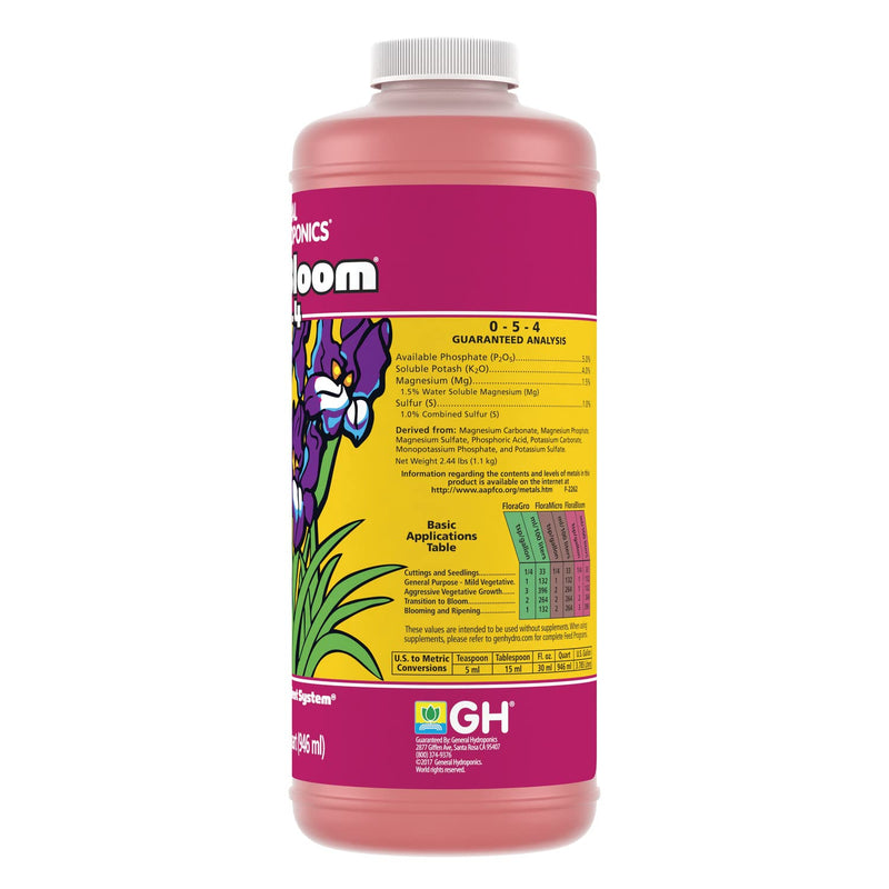 General Hydroponics FloraBloom 0-5-4, Use With FloraMicro & FloraGro for a Tailor-Made Nutrient Mix, Provides Nutrients for Reproductive Growth, Ideal for Hydroponics, 1-Quart
