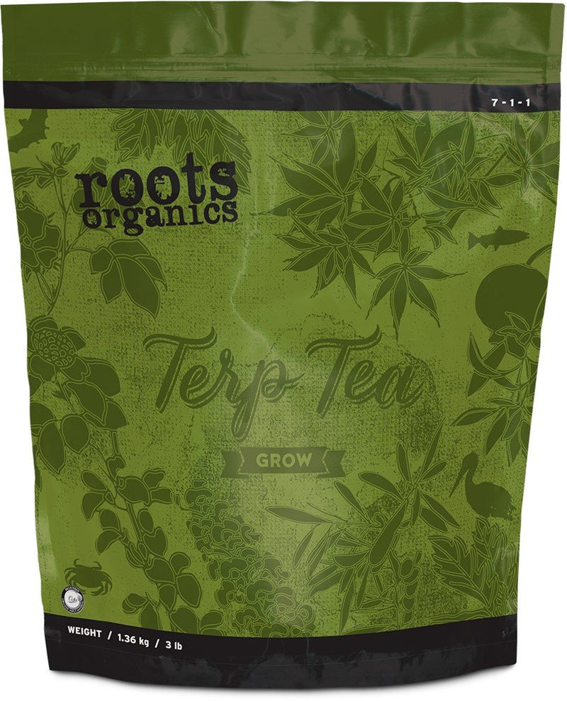 Roots Organics Terp Tea Grow, Micronized Organic Fertilizer with Beneficial Bacteria and Mycorrhizae, 7-1-1 NPK, 3 lb.