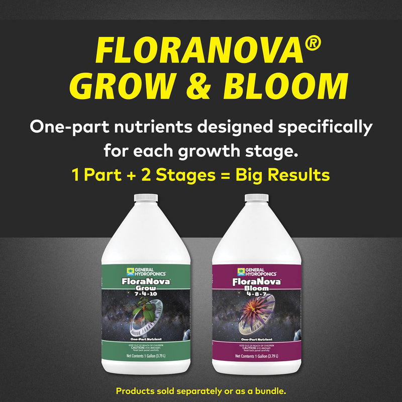 General Hydroponics FloraNova Grow 7-4-10, Robust Strength of Dry Fertilizer But in Rapid Liquid Form, Use for Hydroponics, Soilless Mixtures, Containers & Garden Grown Plants, 1-Gallon