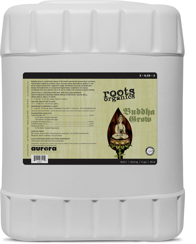 roots organics Buddha Grow, 2-0.25-2 NPK Organic Liquid Fertilizer - 5 Gallon