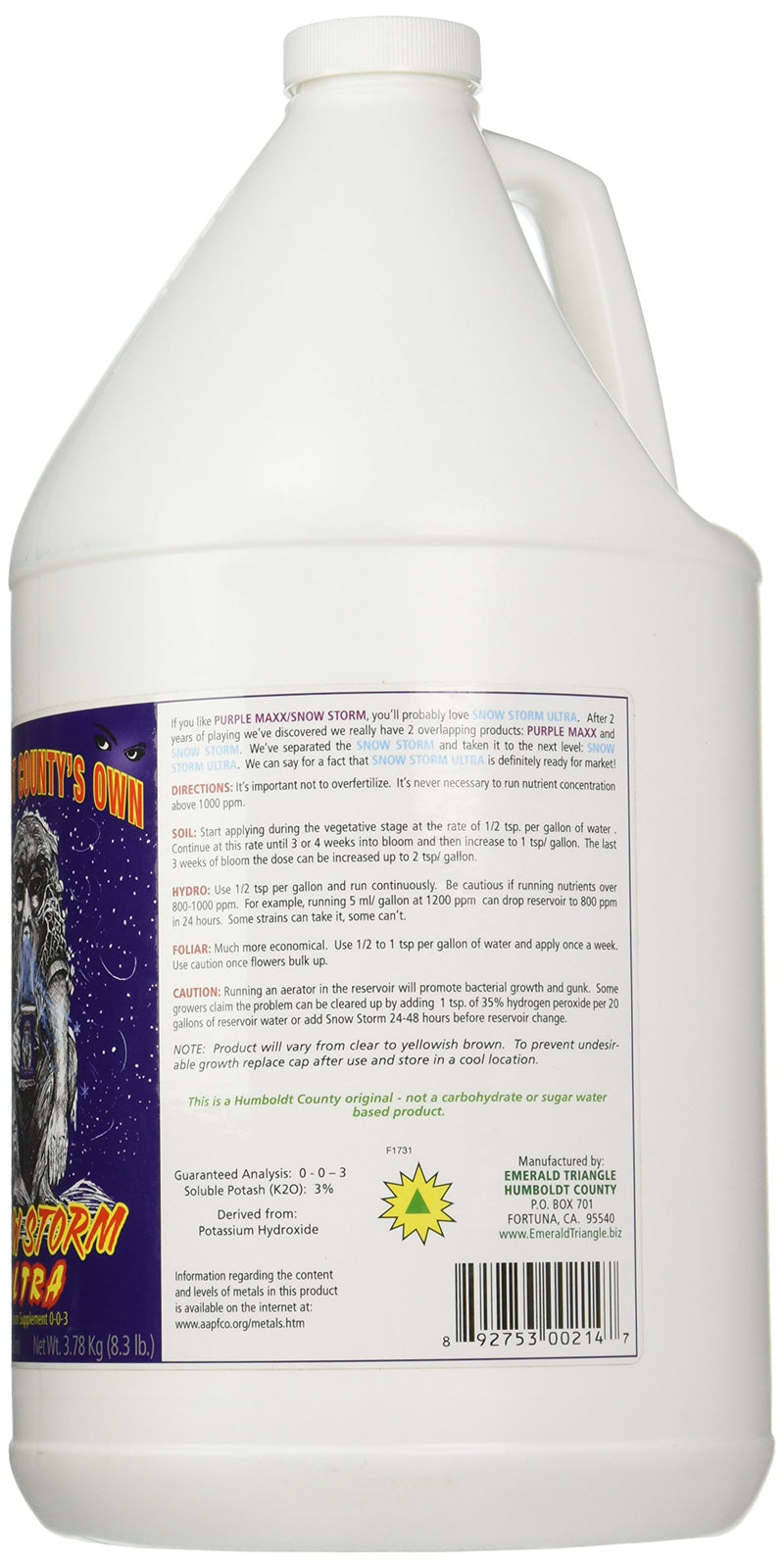Emerald Triangle ETSSGAL Snow Storm Ultra, 1 gal Nutrient, 1 Gallon, White