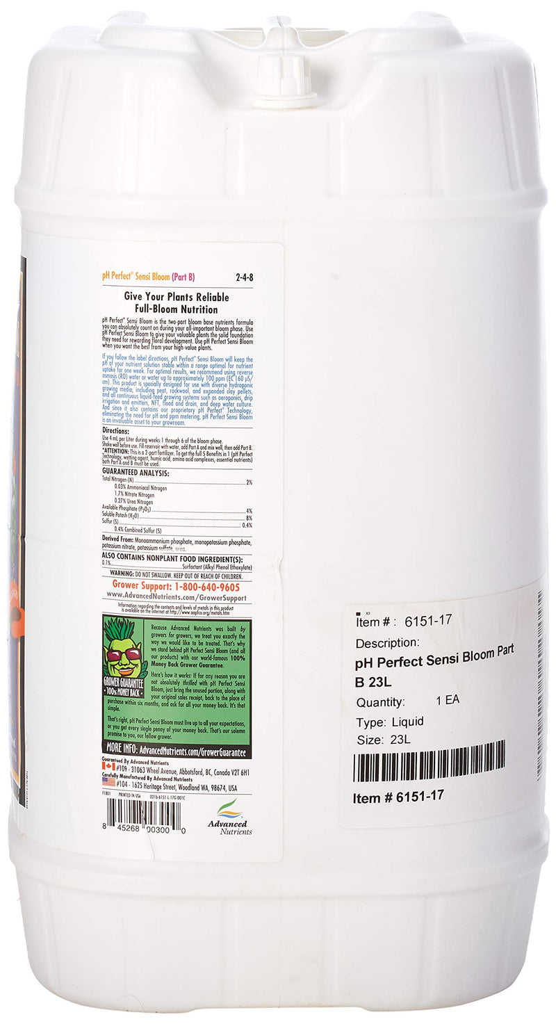 Advanced Nutrients pH Perfect Sensi Bloom Part B Plant Nutrient, 23 L